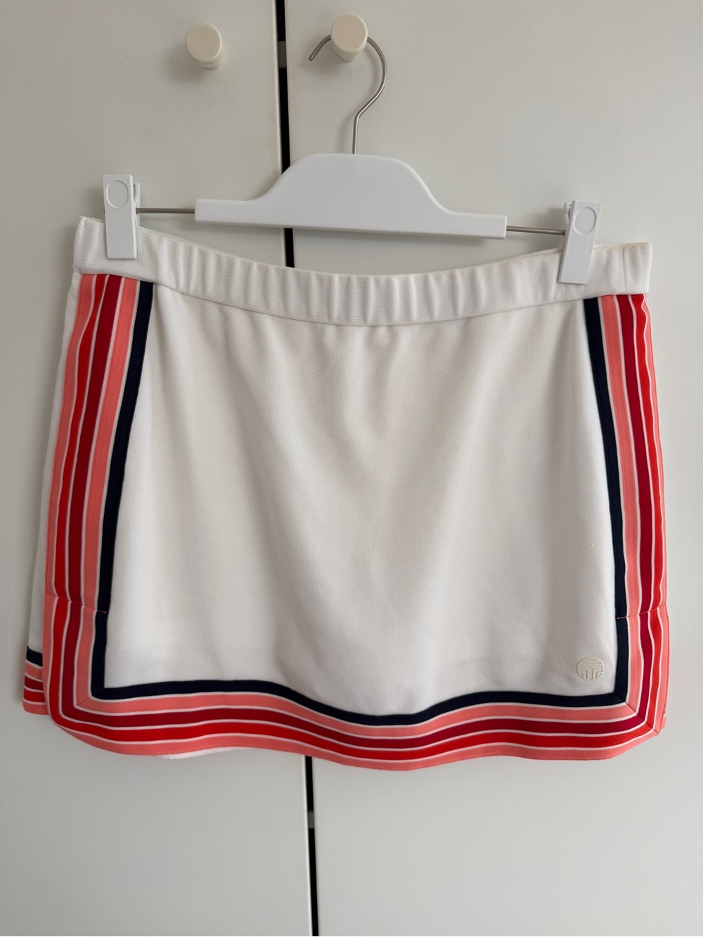 Tory Sport White Mini Skort with Red and Navy Stripe Trim